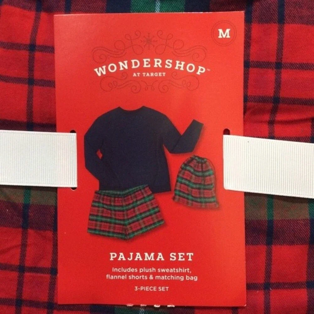 Plaid Pajama Set Long Sleeve Top & Shorts Ladies Sz Med NWT Wondershop Holiday